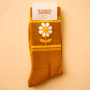 
                  
                    Load image into Gallery viewer, Sunshine Studios - Retro Flower Striped Ribbed Crew Socks
                  
                