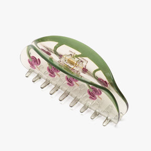 
                  
                    Load image into Gallery viewer, Bleeding Heart Flower Long Green Acetate Hair Claw Clip
                  
                