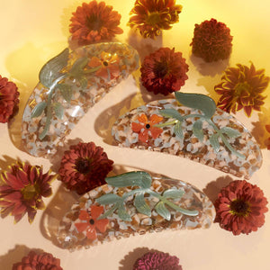 
                  
                    Load image into Gallery viewer, Hesperides Orange Acetate Floral Large Hair Claw
                  
                