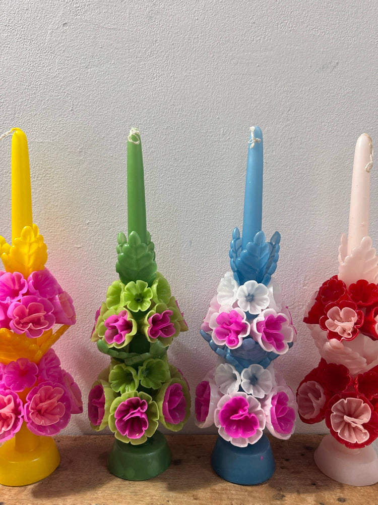 
                  
                    Load image into Gallery viewer, Tall Mexican Floral Candle-  Ocean + Paleta
                  
                