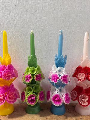 
                  
                    Load image into Gallery viewer, Tall Mexican Floral Candle-  Ocean + Paleta
                  
                