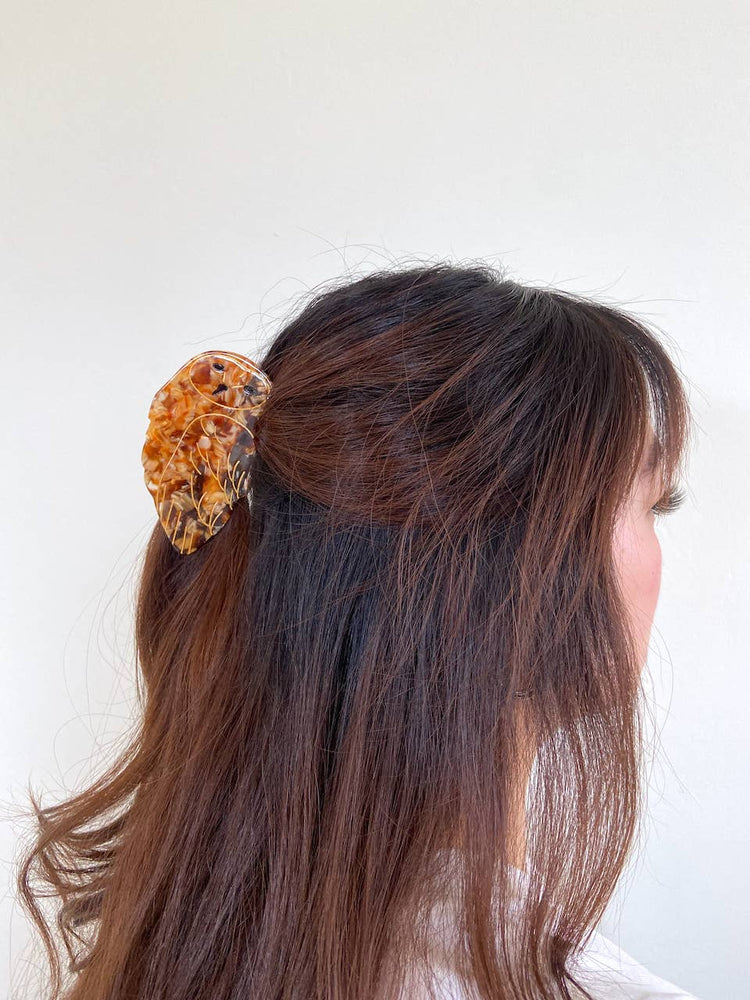 
                  
                    Load image into Gallery viewer, Solar Eclipse - Hand-painted Owl Bird Claw Hair Clip | Eco-Friendly: Brown
                  
                