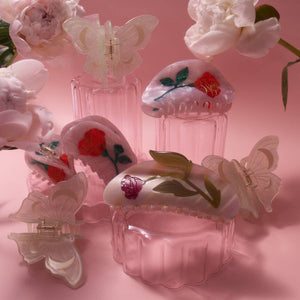 
                  
                    Load image into Gallery viewer, Wild Rose Flower Long Hair Claw in Pink Acetate
                  
                