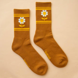 
                  
                    Load image into Gallery viewer, Sunshine Studios - Retro Flower Striped Ribbed Crew Socks
                  
                