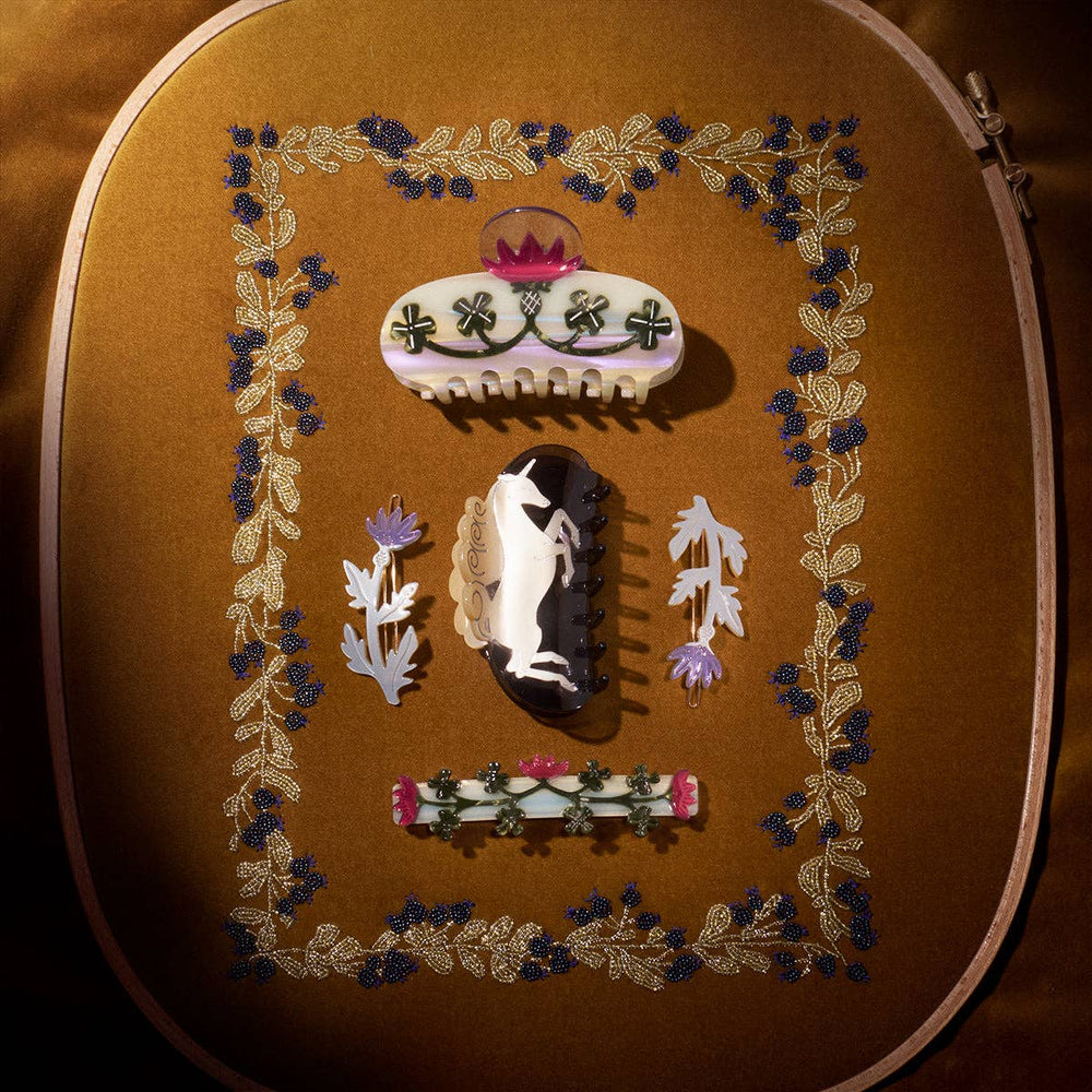 
                  
                    Load image into Gallery viewer, WINONA IRENE - Thistle Purple Flower Acetate Hair Clip Barrette Set
                  
                