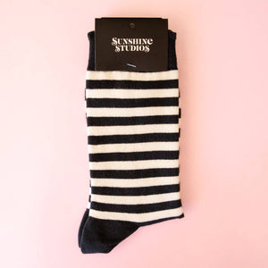 
                  
                    Load image into Gallery viewer, Sunshine Studios - Striped Crew Socks | Black | Halloween
                  
                