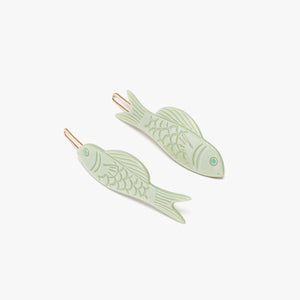 
                  
                    Load image into Gallery viewer, Jade Green Acetate Fish Women&amp;#39;s Hair Clip Barrette Set
                  
                