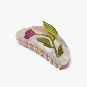 
                  
                    Load image into Gallery viewer, Wild Rose Flower Long Hair Claw in Pink Acetate
                  
                