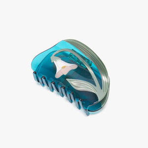 
                  
                    Load image into Gallery viewer, Alba White Vine Flower Teal Acetate Hair Claw Clip Accessory
                  
                