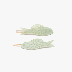 
                  
                    Load image into Gallery viewer, Jade Green Acetate Fish Women&amp;#39;s Hair Clip Barrette Set
                  
                