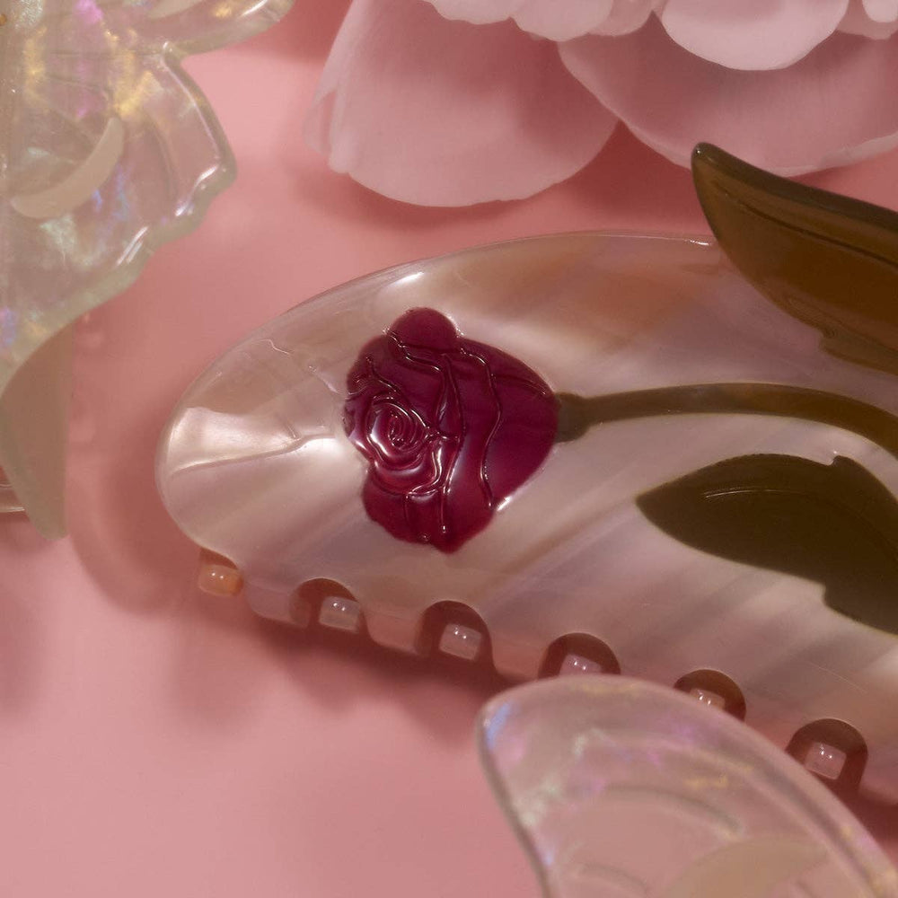 
                  
                    Load image into Gallery viewer, Wild Rose Flower Long Hair Claw in Pink Acetate
                  
                