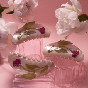 
                  
                    Load image into Gallery viewer, Wild Rose Flower Long Hair Claw in Pink Acetate
                  
                