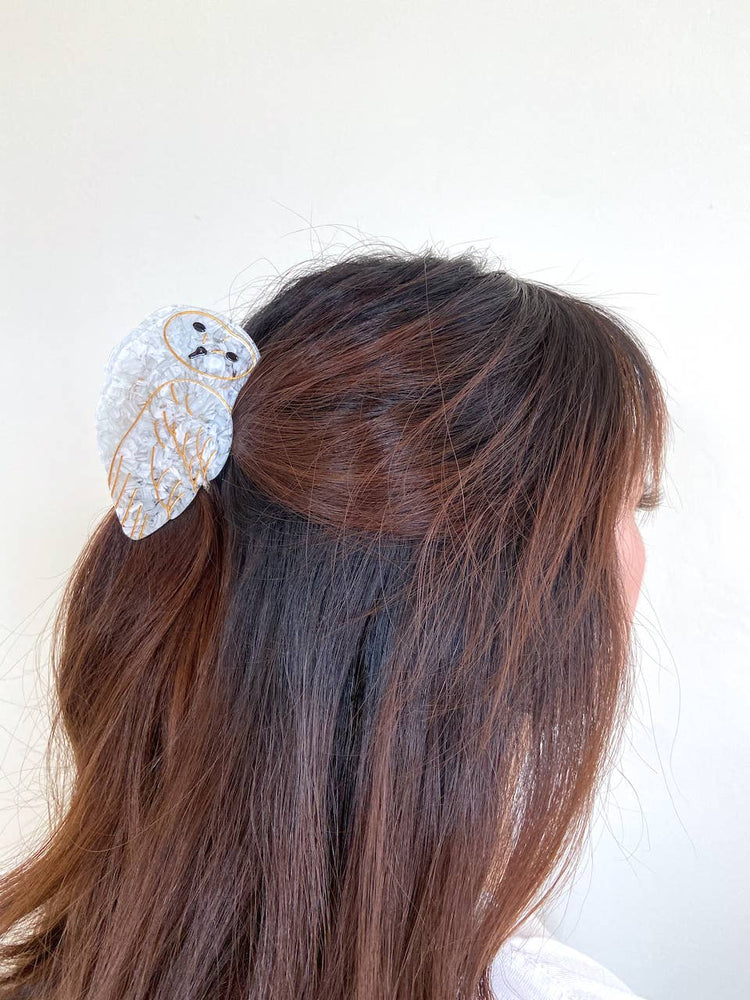 
                  
                    Load image into Gallery viewer, Solar Eclipse - Hand-painted Owl Bird Claw Hair Clip | Eco-Friendly: Brown
                  
                