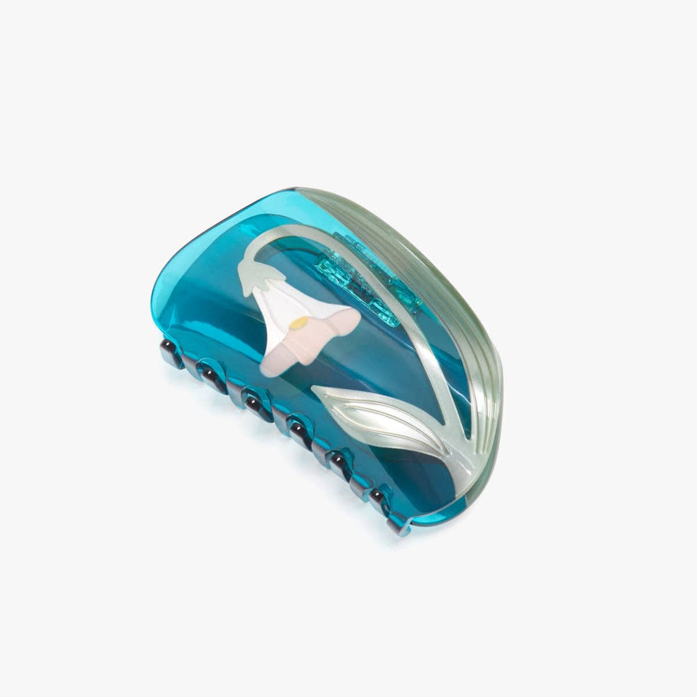 
                  
                    Load image into Gallery viewer, Alba White Vine Flower Teal Acetate Hair Claw Clip Accessory
                  
                
