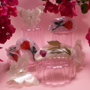 
                  
                    Load image into Gallery viewer, Wild Rose Flower Long Hair Claw in Pink Acetate
                  
                